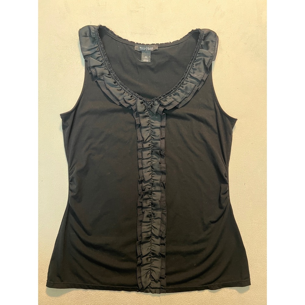 White House Black Market Black Ruffle Front Sleeveless Tank Top Medium